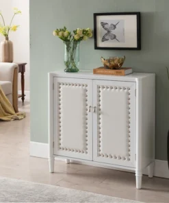 Pilaster Designs Belinda 2 Door Accent Display Cabinet With Storage Shelf, Faux Leather, White -Palace-shop e94166cc0a0338ff 2193 w800 h800 b0 p0