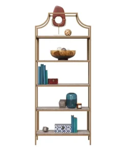 Sauder International Lux 5-Shelf Metal Frame Bookcase Gold Satin/Faux Deco Stone -Palace-shop e9913ab80ffe894d 1427 w800 h800 b1 p0