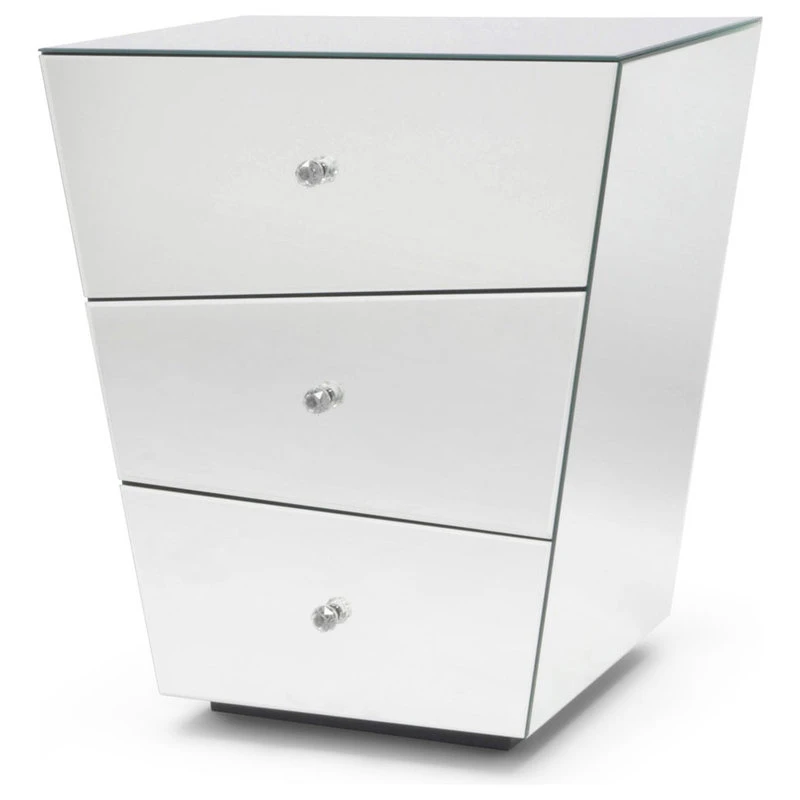 Zuri Furniture Modern Vailan Side Table Clear Mirrored Glass Finish 3 Drawers Clear Pulls 2 Zuri Furniture Modern Vailan Side Table Clear Mirrored Glass Finish 3 Drawers Clear Pulls - Image 2