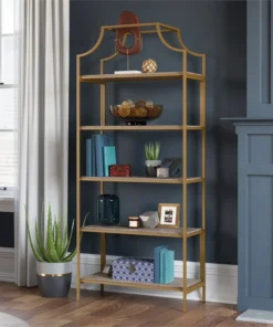 Sauder International Lux 5-Shelf Metal Frame Bookcase Gold Satin/Faux Deco Stone -Palace-shop ef21baef0ffe894e 1427 w800 h800 b0 p0