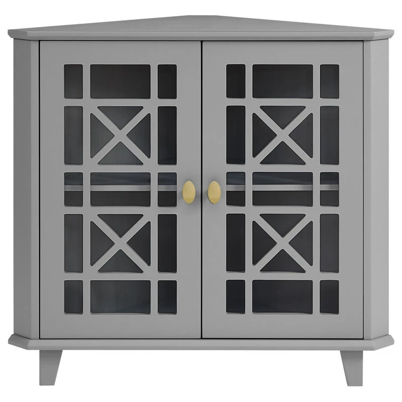 Walker Edison Gwen Fretwork Corner Accent Cabinet - Grey 2 Walker Edison Gwen Fretwork Corner Accent Cabinet - Grey - Image 2