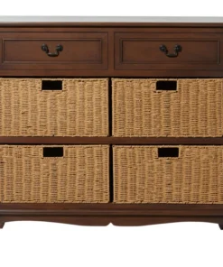 Zimlay Traditional Wooden Chest With Woven Seagrass Baskets 96379
