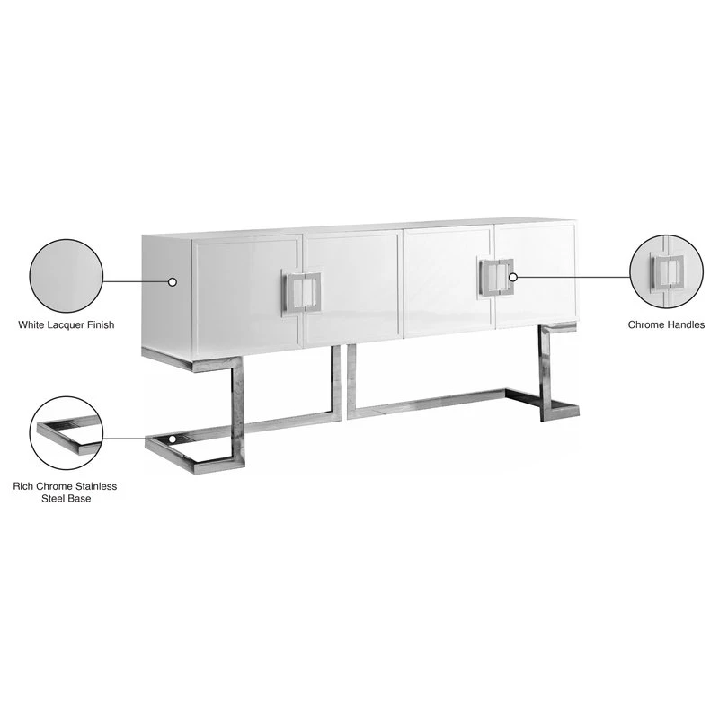 Meridian Furniture Beth Sideboard/Buffet, White, Chrome Base/Handles 5 Meridian Furniture Beth Sideboard/Buffet, White, Chrome Base/Handles - Image 5