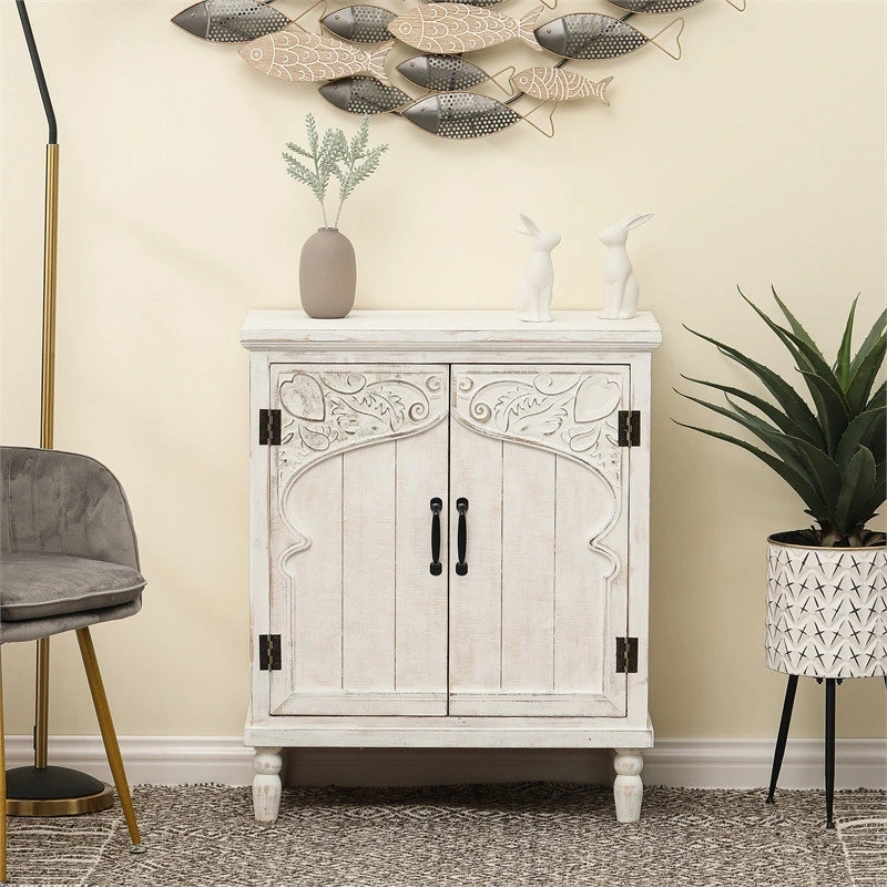 Luxen Home LuxenHome Farmhouse White Wood 2-Door Accent Storage Cabinet 2 Luxen Home LuxenHome Farmhouse White Wood 2-Door Accent Storage Cabinet - Image 2