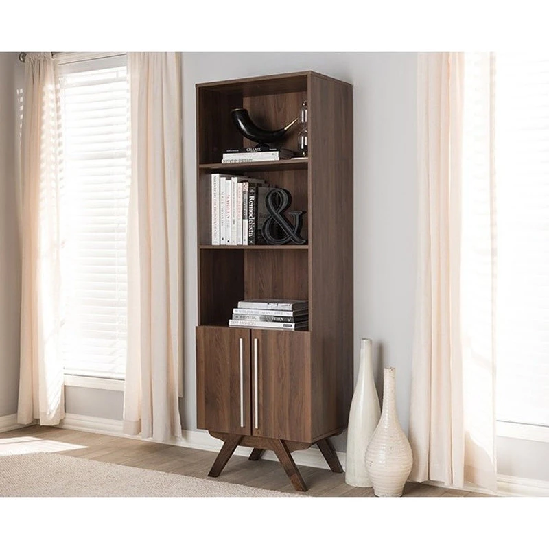 Wholesale Interiors Ashfield Mid-Century Modern Walnut Brown Finished Wood Bookcase 5 Wholesale Interiors Ashfield Mid-Century Modern Walnut Brown Finished Wood Bookcase - Image 5