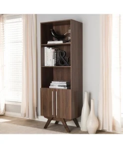 Wholesale Interiors Ashfield Mid-Century Modern Walnut Brown Finished Wood Bookcase -Palace-shop f21184020fe3542f 4696 w800 h800 b0 p0 1 1