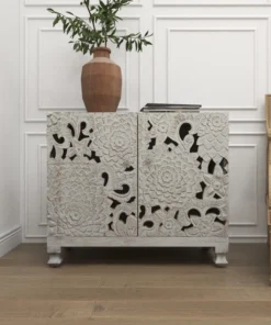 Brimfield & May Mediterranean Rectangular White Wooden Floral Cabinet, 30.25" X 35.44" X 16" -Palace-shop f231dc94019ebf1a 8054 w800 h800 b0 p0