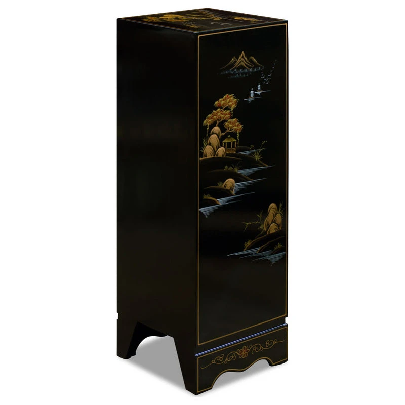 China Furniture And Arts Black Lacquer Chinoiserie Chinese Pedestal Cabinet 4 China Furniture And Arts Black Lacquer Chinoiserie Chinese Pedestal Cabinet - Image 4