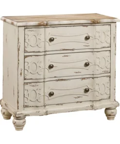 Home Fare HomeFare Ornate Overlay Three-Drawer Wood Chest In Weathered Yellow