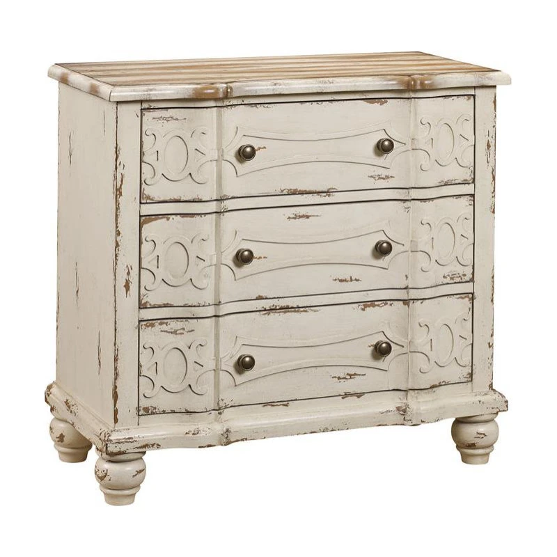 Home Fare HomeFare Ornate Overlay Three-Drawer Wood Chest In Weathered Yellow 1 Home Fare HomeFare Ornate Overlay Three-Drawer Wood Chest In Weathered Yellow