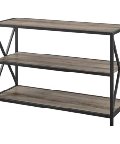 Walker Edison 40" X-Frame Metal And Wood Media Bookshelf, Gray Wash