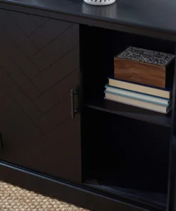 Decor Love Classic Sideboard, 2 Doors Cabinet With Herringbone Pattern, Black -Palace-shop f5314fd602b4e44e 1460 w800 h800 b0 p0