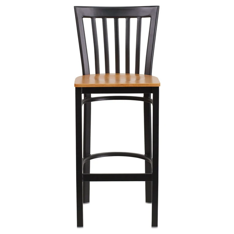 Flash Furniture HERCULES Black School House Back Metal Restaurant Barstool, Natural Wood Seat 4 Flash Furniture HERCULES Black School House Back Metal Restaurant Barstool, Natural Wood Seat - Image 4