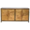 Sideboards And Things India 80" Slim Geometric Pattern 4 Brass Doors Wood Base Sideboard Buffet Greece