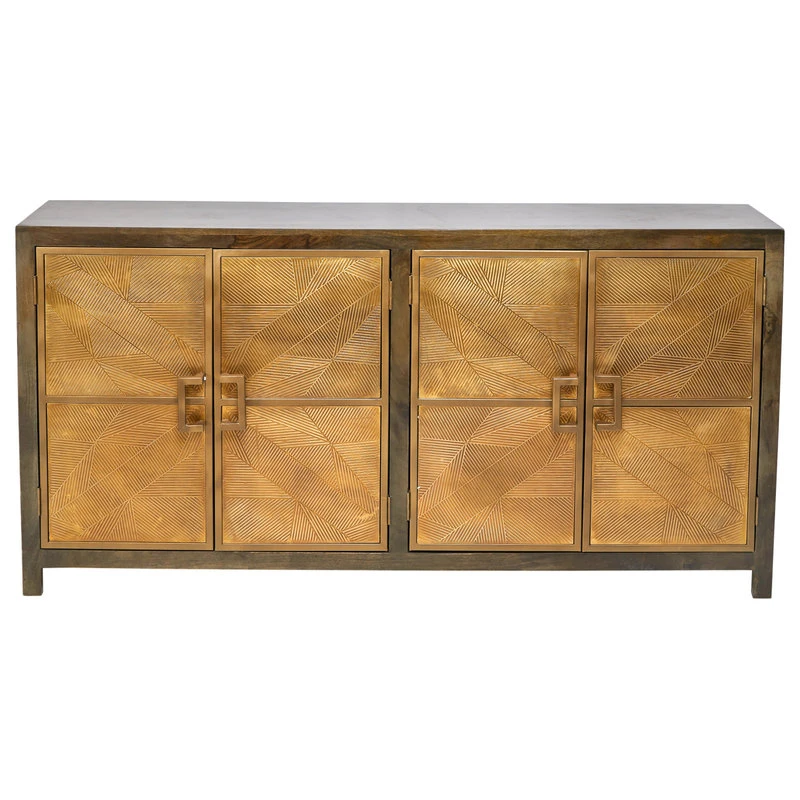 Sideboards And Things India 80" Slim Geometric Pattern 4 Brass Doors Wood Base Sideboard Buffet Greece 1 Sideboards And Things India 80" Slim Geometric Pattern 4 Brass Doors Wood Base Sideboard Buffet Greece