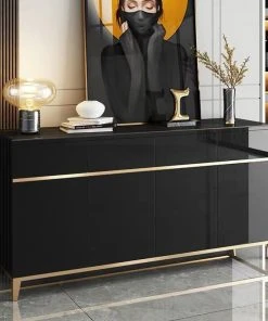 HOMARY Faux Marble Sideboard Buffet Cabinet Storage 4 Doors & 4 Drawers, Black -Palace-shop f611e511012cadd5 5761 w800 h800 b0 p0