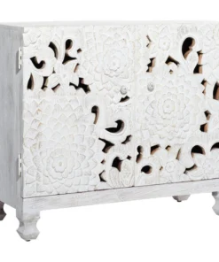 Brimfield & May Mediterranean Rectangular White Wooden Floral Cabinet, 30.25" X 35.44" X 16"