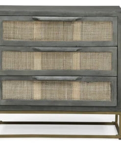 GDFStudio Lithonia Wolfe Handcrafted Boho Mango Wood 3 Drawer Cabinet, Gray And Natural