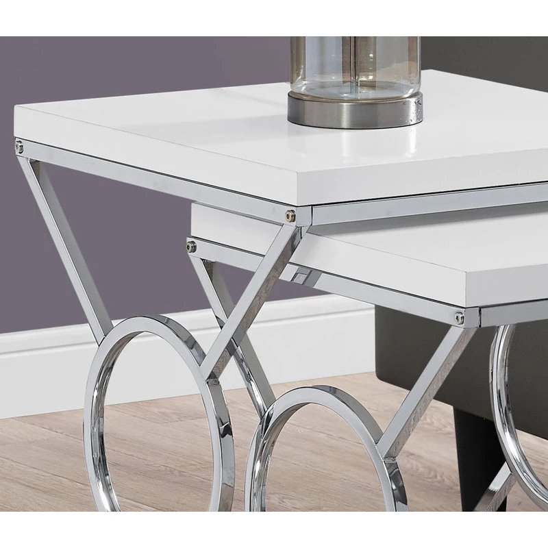 Monarch Specialties Nesting Table, Set Of 2, Side, End, Accent, Bedroom, Metal, Glossy White 3 Monarch Specialties Nesting Table, Set Of 2, Side, End, Accent, Bedroom, Metal, Glossy White - Image 3