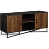 Decor Love Mid Century Modern Sideboard, 2 Cabinets And Center Open Shelf, Brew Oak