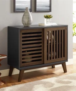 Walker Edison 36" Sliding Slat Door Storage Accent Cabinet, Black / Dark Walnut -Palace-shop f95165910d5d94c5 5070 w800 h800 b0 p0