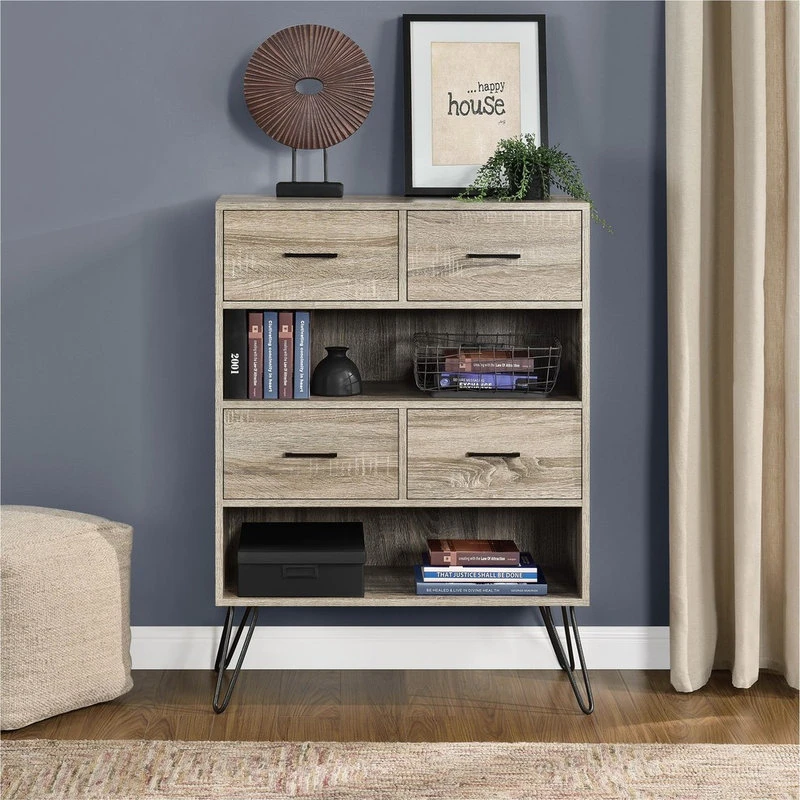A Design Studio Lucas Bookcase With Bins, Weathered Oak 3 A Design Studio Lucas Bookcase With Bins, Weathered Oak - Image 3