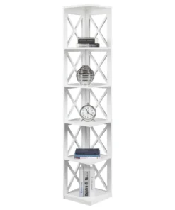 Convenience Concepts Oxford 5 Tier Corner Bookcase With White Finish S20-161