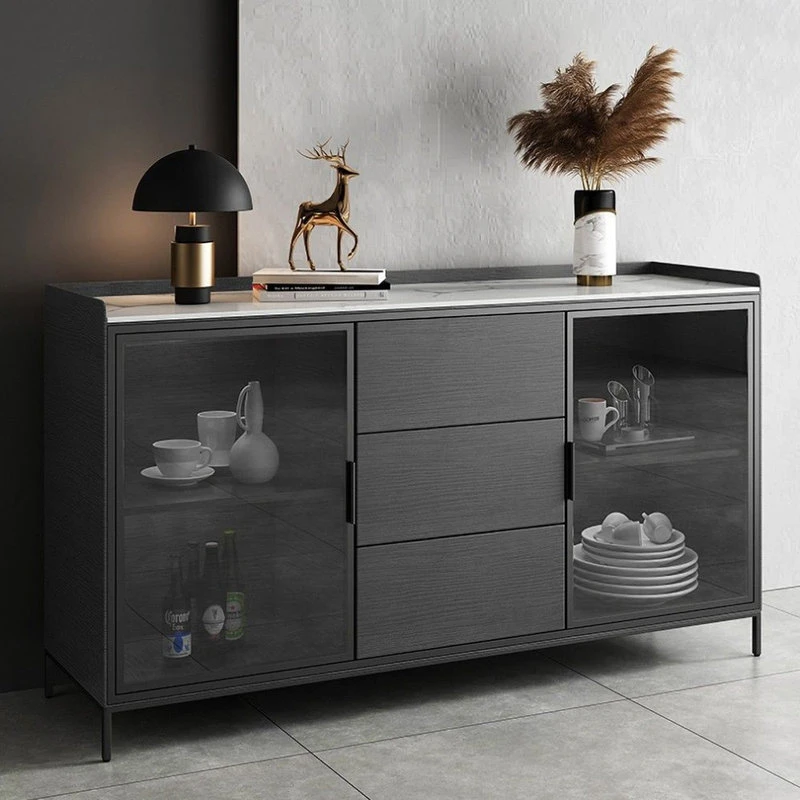 HOMARY 47" Black Sideboard Buffet Doors&Drawers Stone Top Modern Sideboard Cabinet 2 HOMARY 47" Black Sideboard Buffet Doors&Drawers Stone Top Modern Sideboard Cabinet - Image 2