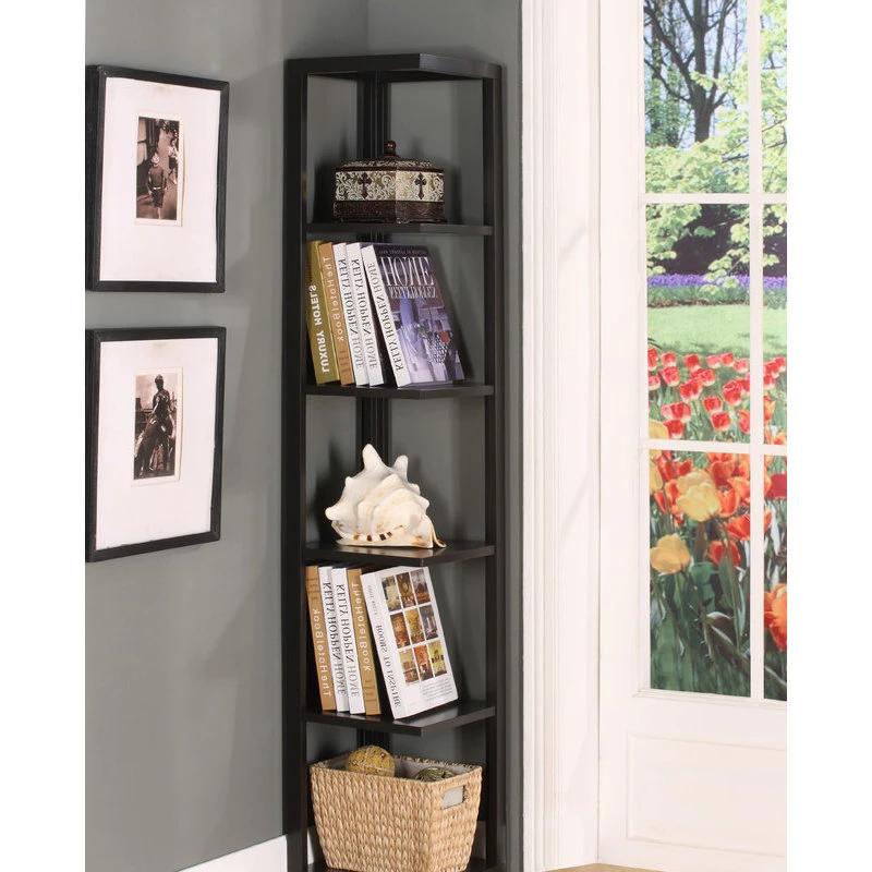 Pilaster Designs Damian 5-Tier Corner Bookcase, Espresso 3 Pilaster Designs Damian 5-Tier Corner Bookcase, Espresso - Image 3