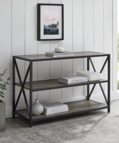 Walker Edison 40" X-Frame Metal And Wood Media Bookshelf, Gray Wash -Palace-shop fca1659900231bb5 4511 w800 h800 b0 p0