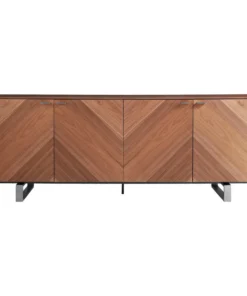 Euro Style Alvarado 79" Sideboard, American Walnut With Brushed Stainless Steel Base