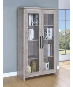 Benzara, Woodland Imprts, The Urban Port Spacious Wooden Curio Cabinet With Two Glass Doors, Gray