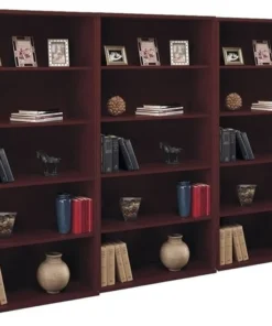 Bush Business Furniture Series C 5 Shelf 3 Piece Wall Bookcase Set In Mahogany