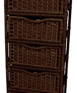 Oriental Furniture 46" Natural Fiber Chest Of Drawers On Wheels, Mocha