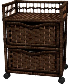 Oriental Furniture 23" Natural Fiber Chest Of Drawers On Wheels, Mocha