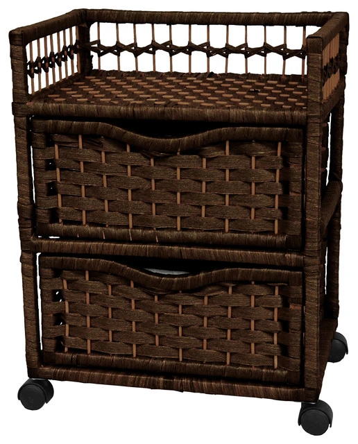 Oriental Furniture 23" Natural Fiber Chest Of Drawers On Wheels, Mocha 1 Oriental Furniture 23" Natural Fiber Chest Of Drawers On Wheels, Mocha