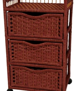 Oriental Furniture 31" Natural Fiber Chest Of Drawers On Wheels, Mahogany