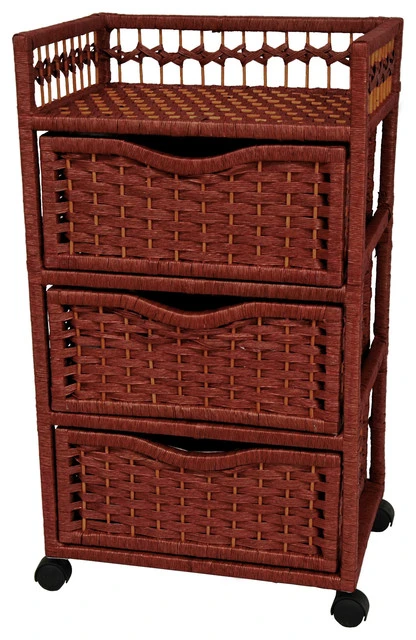 Oriental Furniture 31" Natural Fiber Chest Of Drawers On Wheels, Mahogany 1 Oriental Furniture 31" Natural Fiber Chest Of Drawers On Wheels, Mahogany