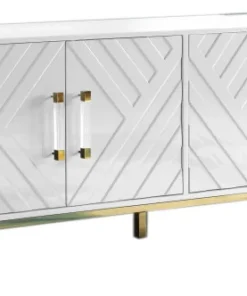 Best Master Furniture Junior 64" Transitional Wood Sideboard In White/Gold