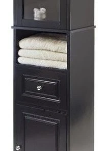 Pemberly Row Tall Cabinet With Glass Door And Drawer In Black Finish