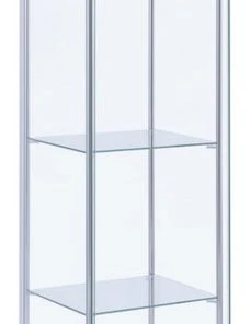 Benjara Glass And Metal Curio Cabinet With 4 Shelves, Clear And White